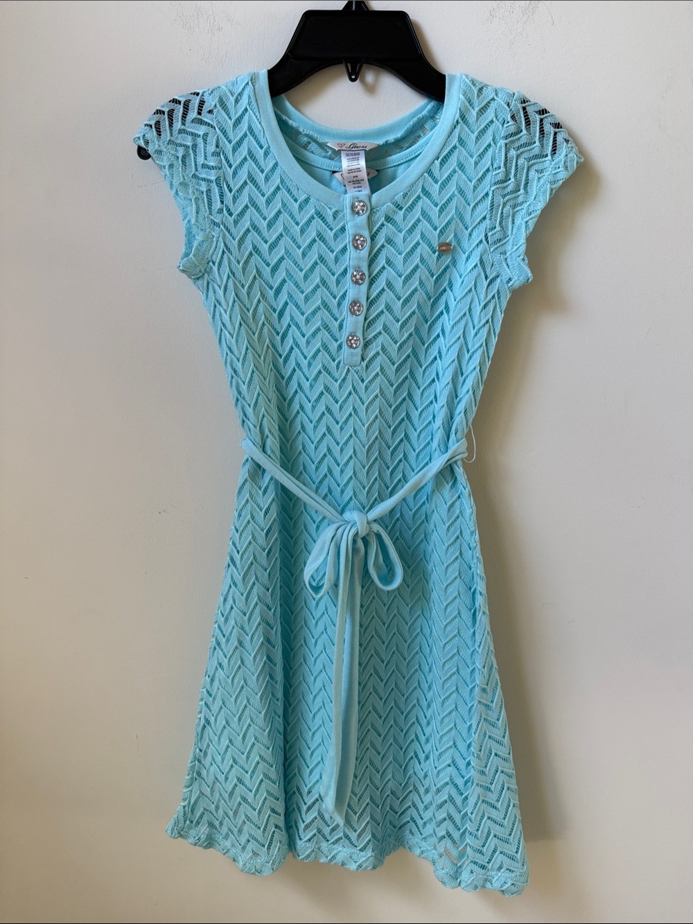 Guess Light Aqua Knit Dress with Belt Kids Size 8-10